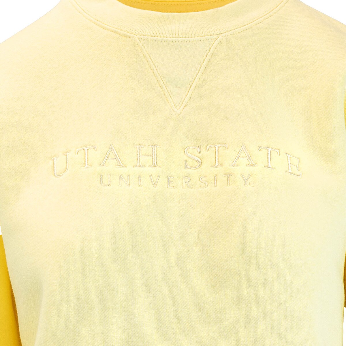 Utah State University embroidered crew sweatshirt in cocoa butter yellow